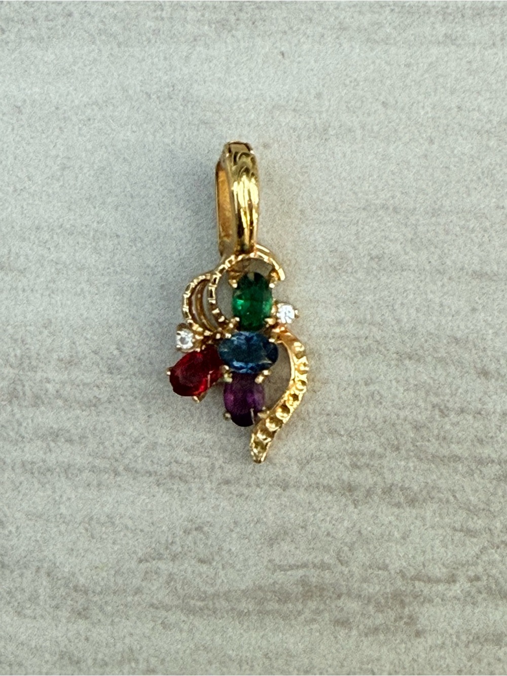 Vintage ROMAN signed 80s Gold Multi-Stone Pendant Red, Green, Blue & Purple Gems